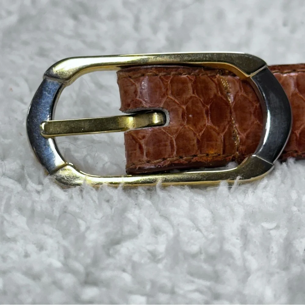Milor genuine snake 🐍 skin caramel  belt, gold & silver slim buckle S/M EUC!